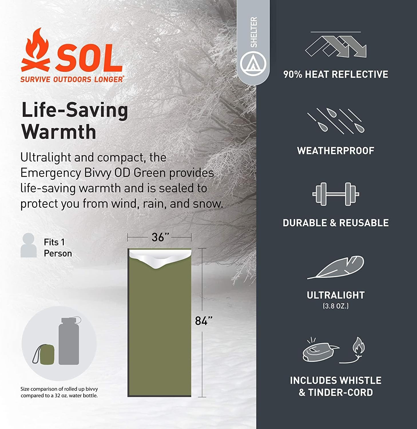 Survive Outdoors Longer 90% Emergency Bivvy with Whistle & Tin Included