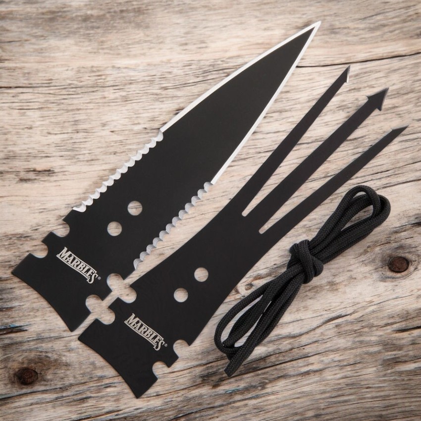 Survival Spear Gig Head Set | 6.63″ Black Stainless Dual-Edge Blades + Paracord