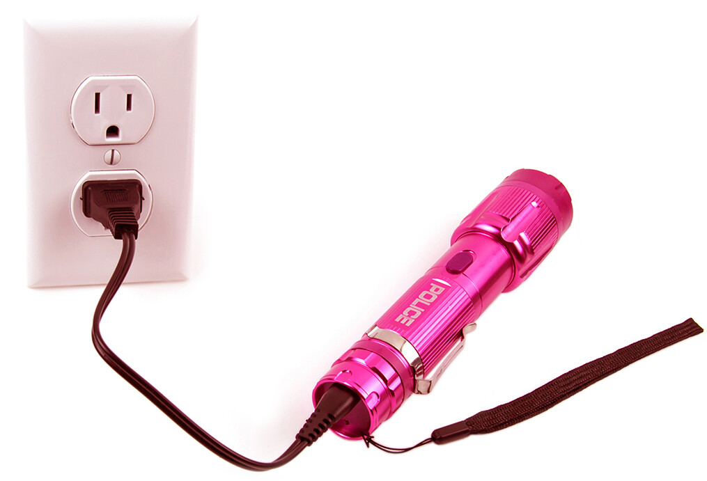 POLICE Metal Stun Gun 1159 Max Volt Rechargeable Self Defen LED Flashlight Pink
