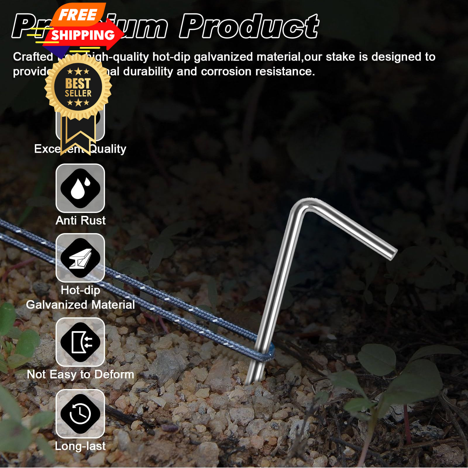 FEED GARDEN 7 Inch Tent Stakes 18 Pack Yard Inflatable 18 Pack, silver
