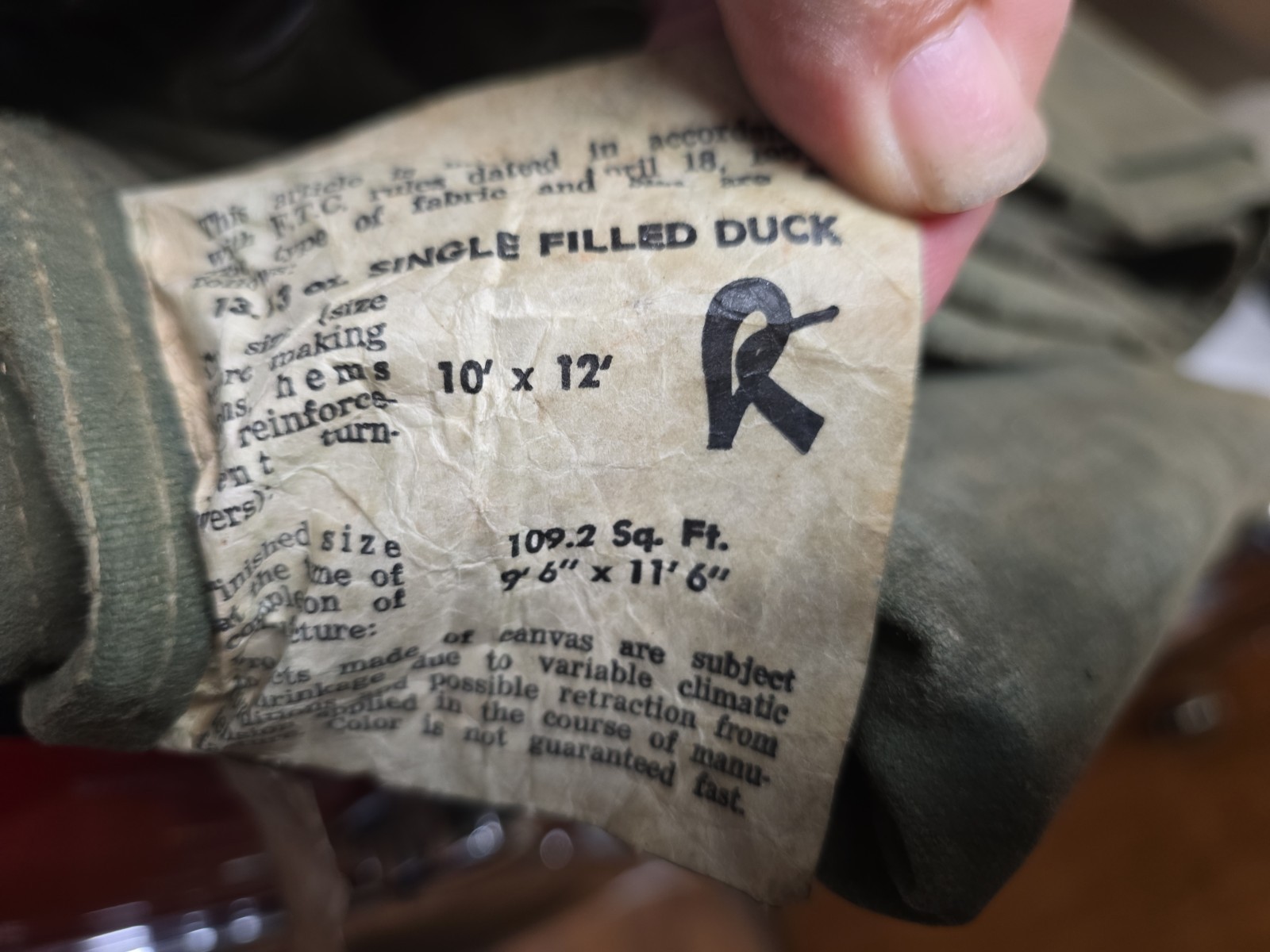 Sears Super TARP Army Green 10×12 Single Filled Duck