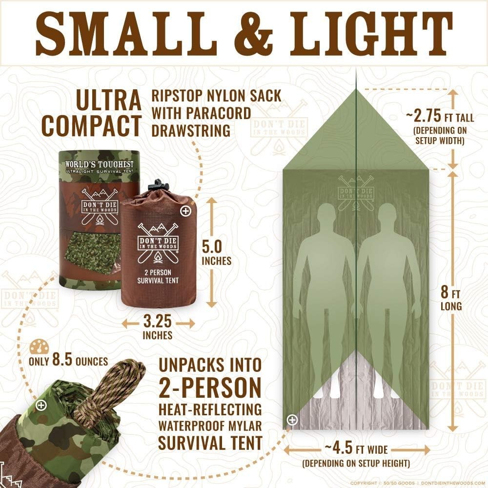 Survival Tent Ultralight Emergency Shelter Space Blanket Mylar Waterproof Com…