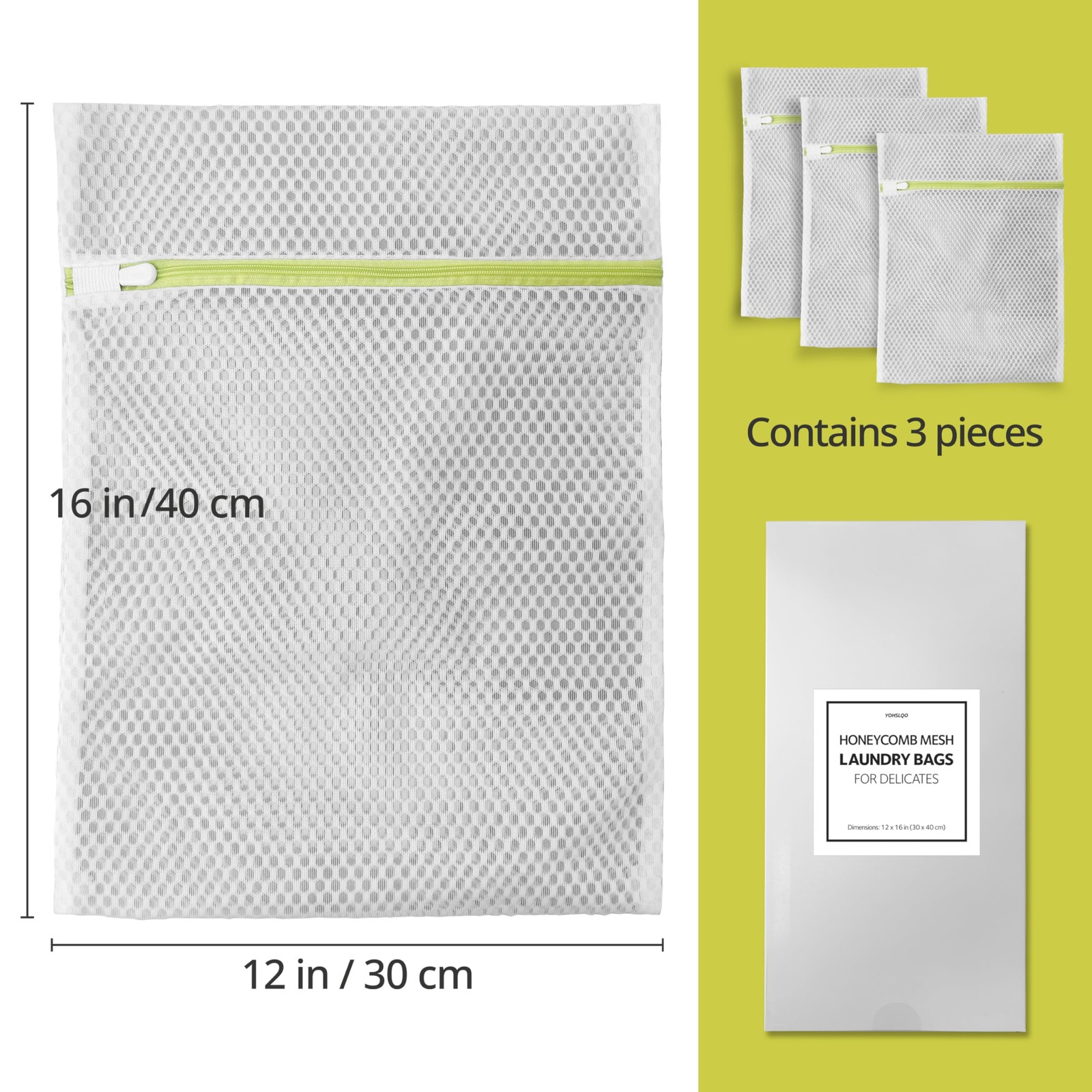 Laundry Bags, 3 Pcs Honeycomb Mesh Bags for Delicates, Medium, White
