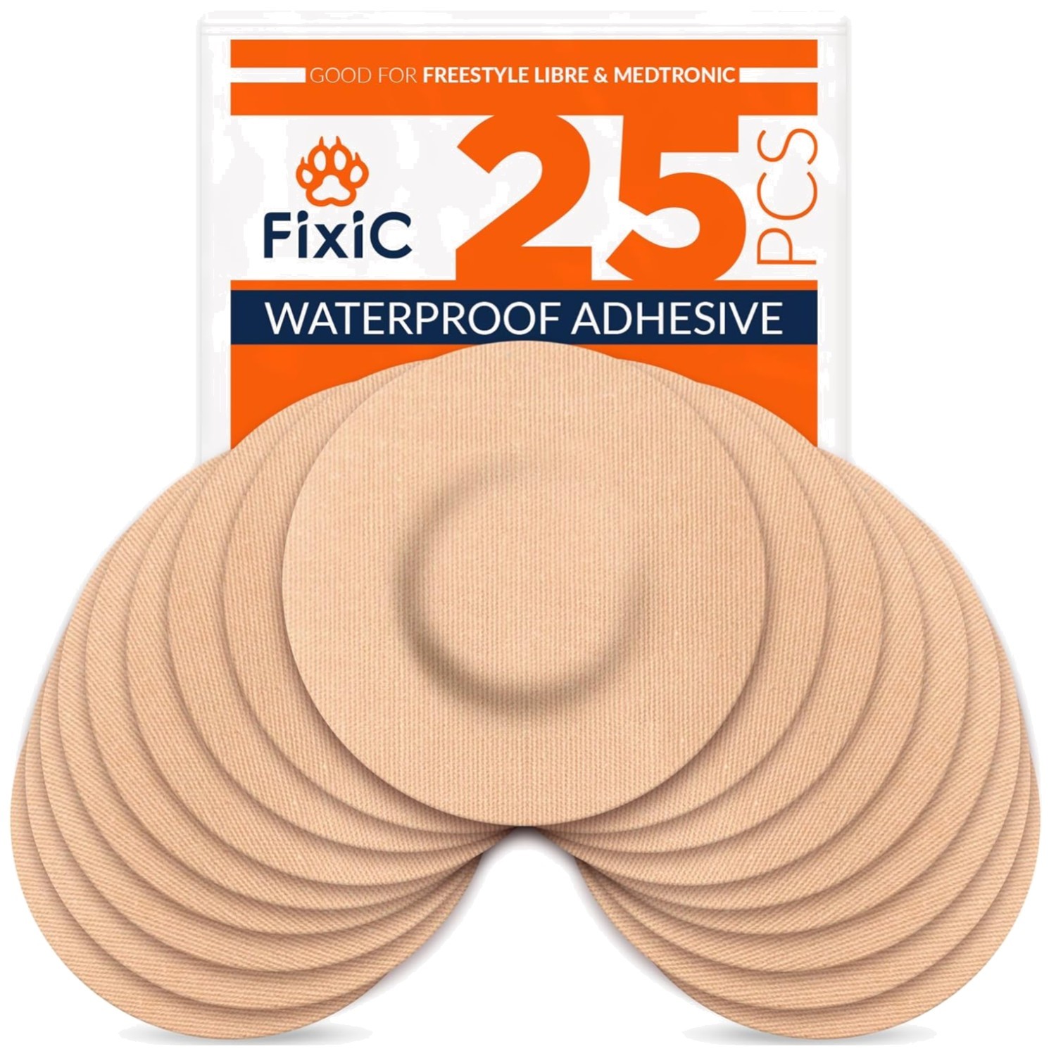 Tan Waterproof Adhesive Patches for Libre Sensors – 25 Count