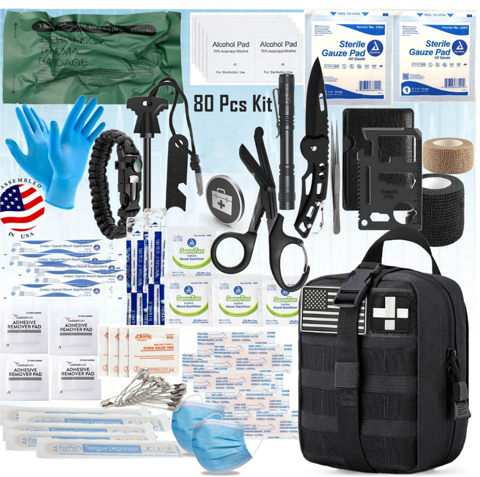 Emergency Survival Kit with Survival Gear Tools First Aid for Backpack GO Bag-80