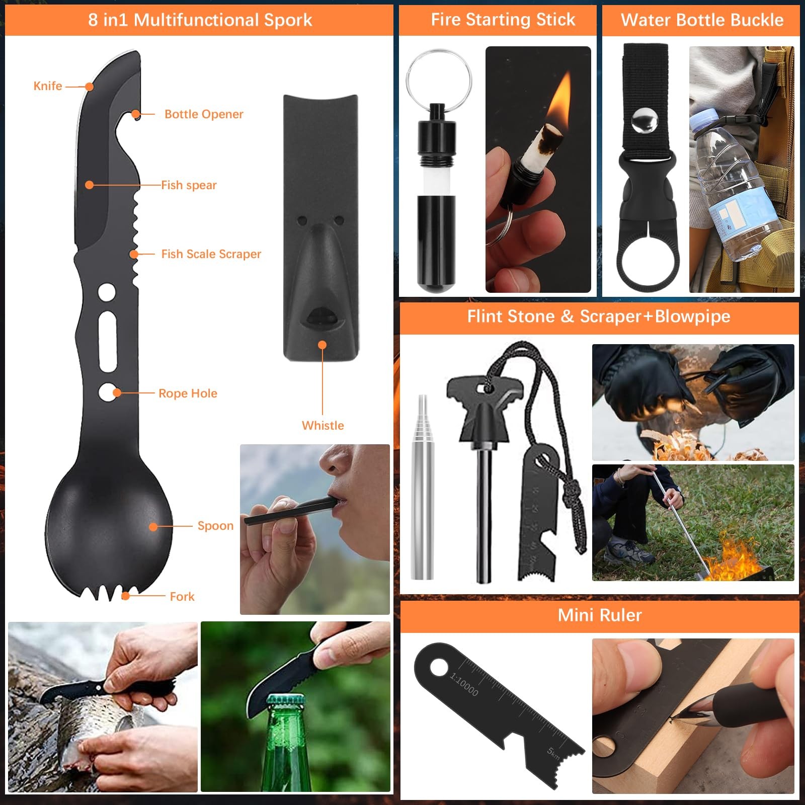 69 Piece Outdoor Emergency Survival Kit Outdoor, Tactical Flashlight Comp…