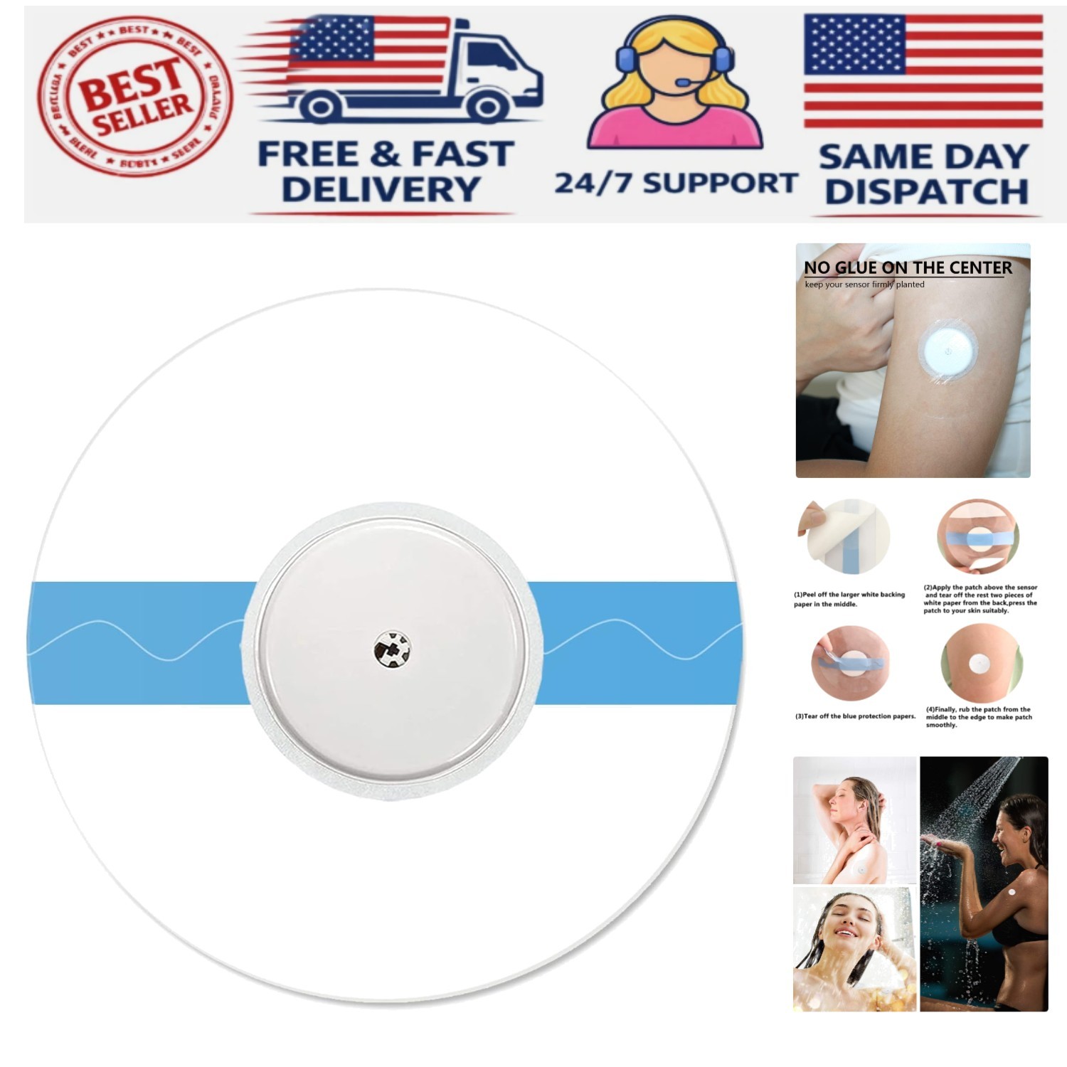 Sensor Covers for Libre 2/3/Plus, 55 Pack Waterproof Adhesive Patches,Transpa…