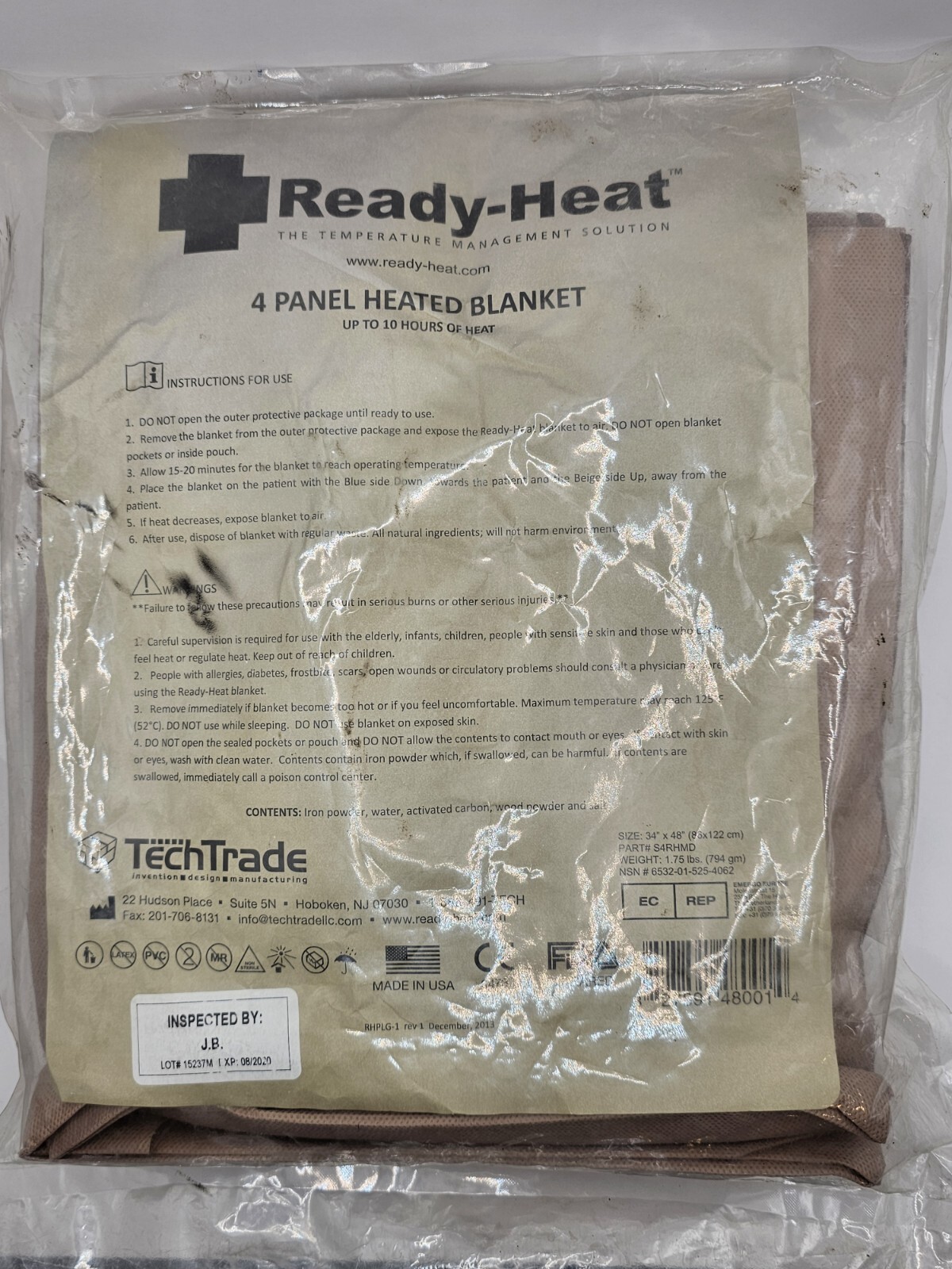Ready Heat 4 Panel Emergency Heated Blanket (10 Hours Heat) 34″ x 48″