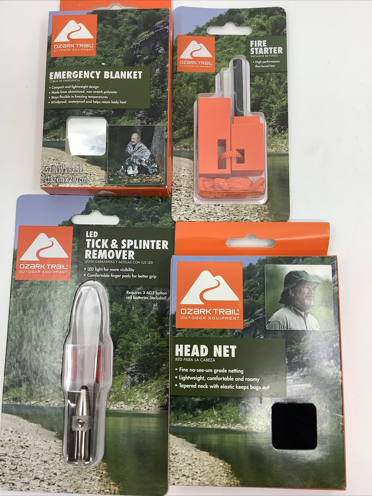 Lot of 4 Ozark Trail Hiking Survival Gear Fire Starter LED Tick Splinter Remover