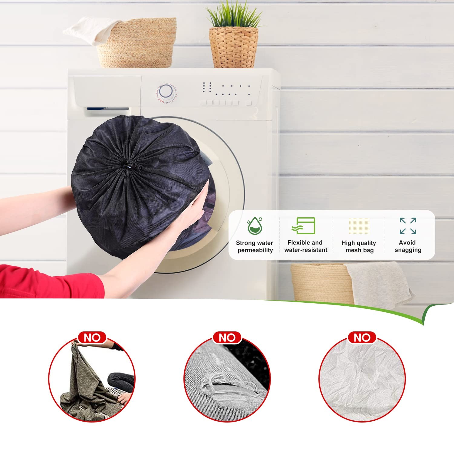 OTraki 20×24 inch Mesh Laundry Bags 2 Pack Fine 20 x 24 inch, Black