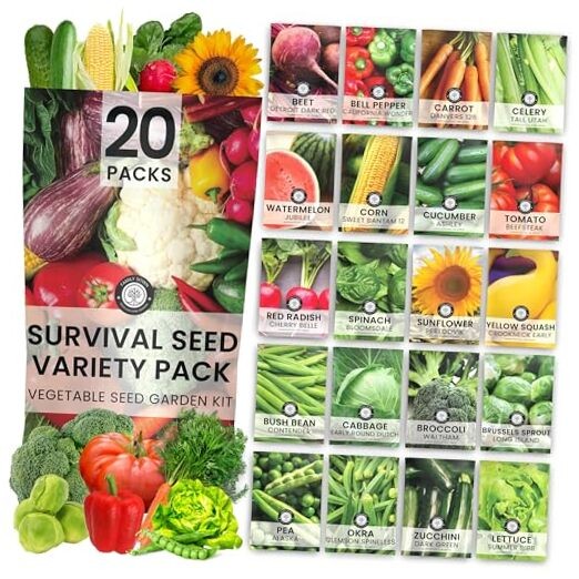 20 Vegetable Seed Packets | Survival Variety Pack | 2026 Season 20 Seed Packets