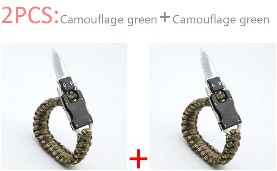 2 PCS Green Camo Tactical Knife Bracelet Survival Gear EDC Tactical Surviva