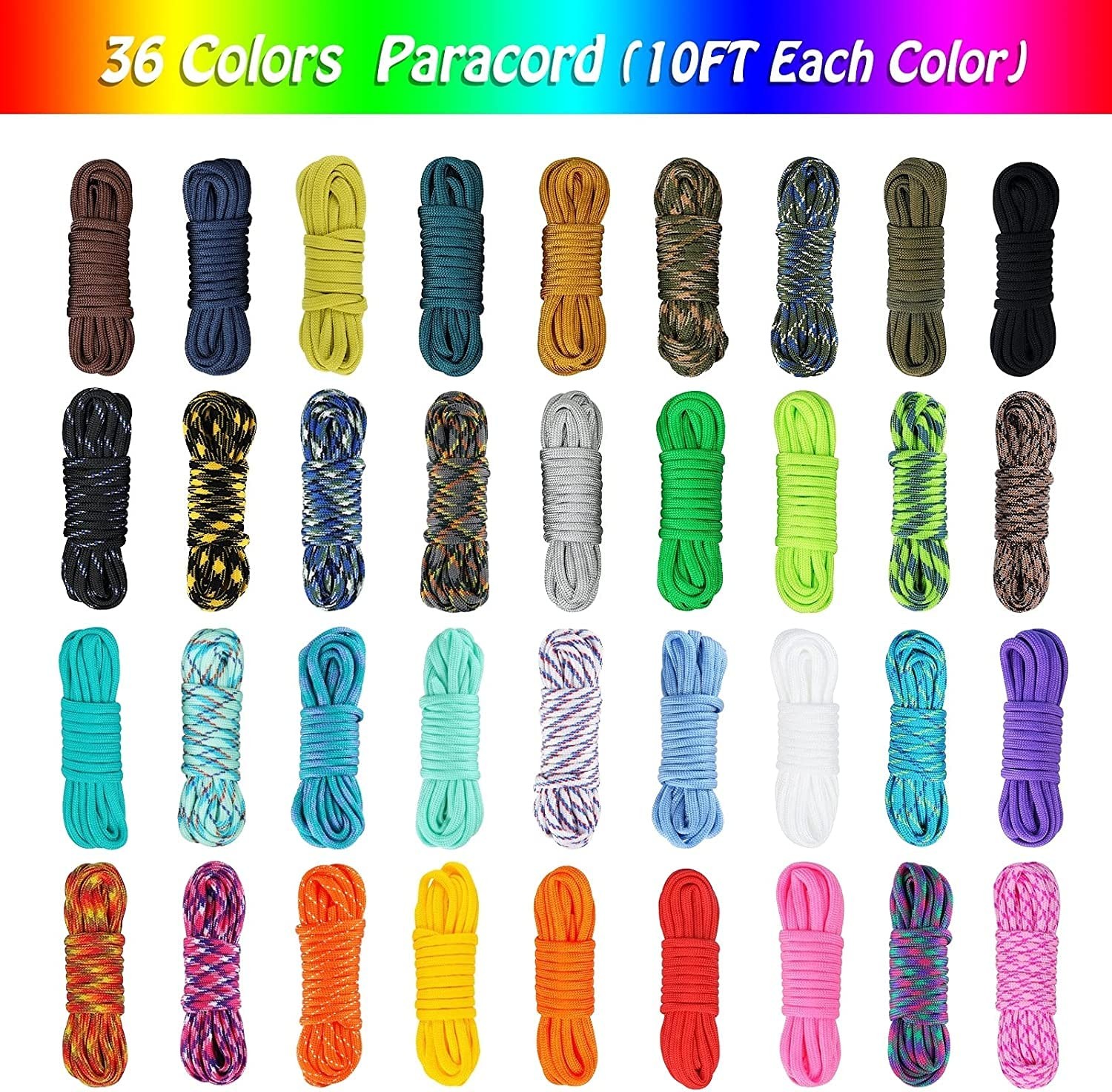 MONOBIN Paracord, 550 Paracord Combo Kit with Instruction Book B, 36 Colors-b