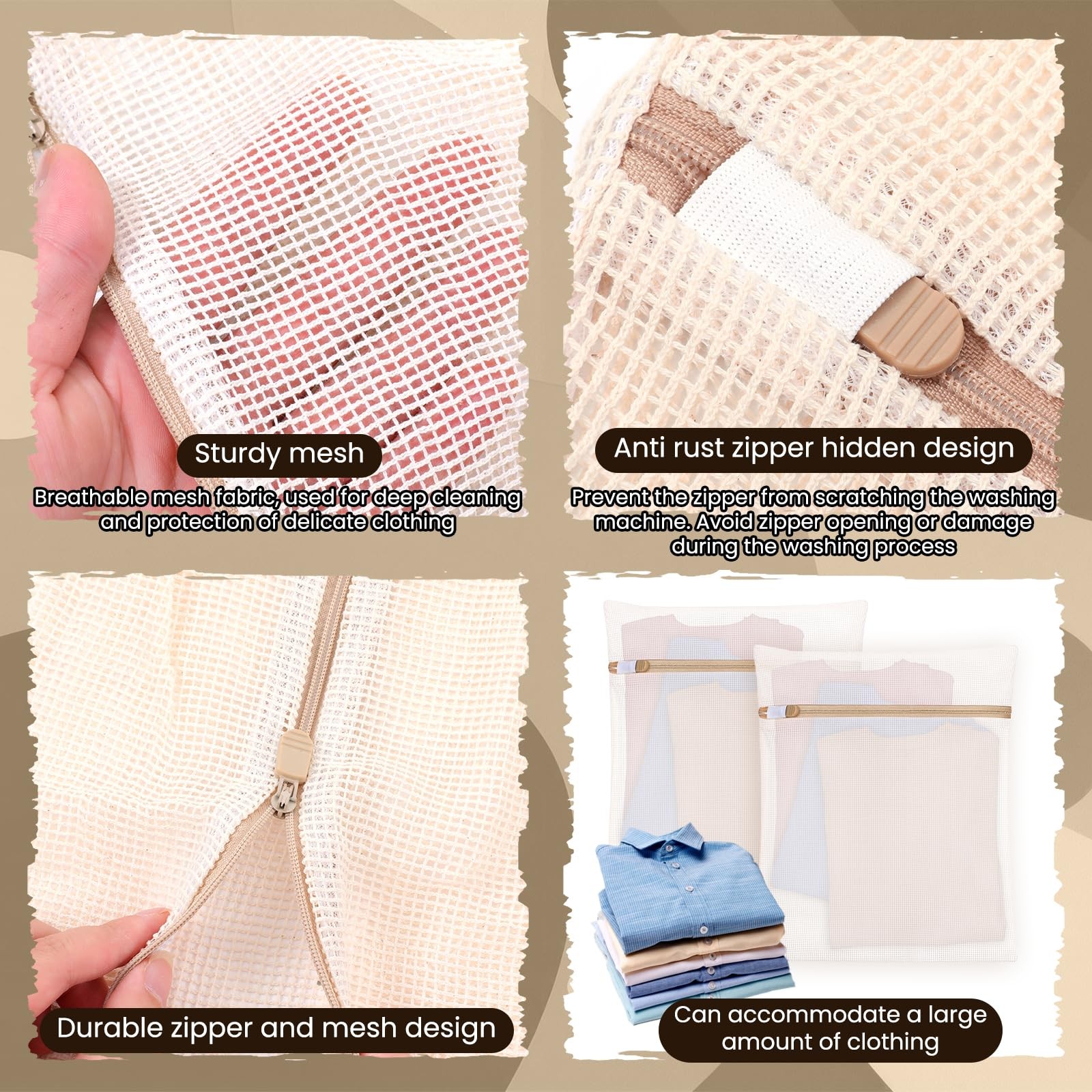 6 Pieces Large Durable Organic Cotton Mesh 15.7 inches x 11.8 inches, white