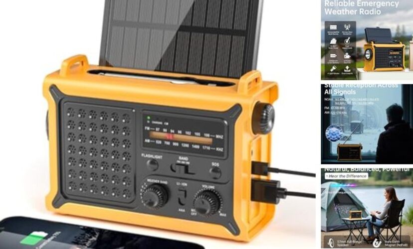 Weather Radios Portable AM FM NOAA Alert with Battery Backup 12000mAh Yellow