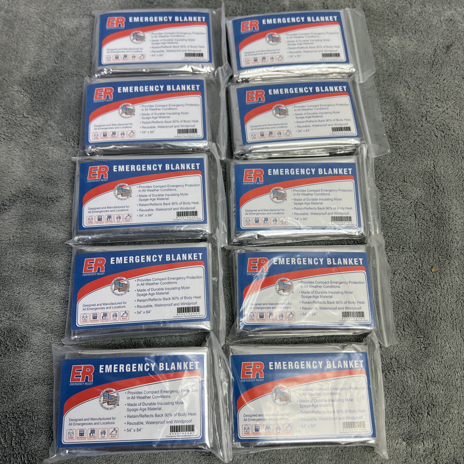 ER Emergency Ready Thermal Mylar Blankets, Pack of 10