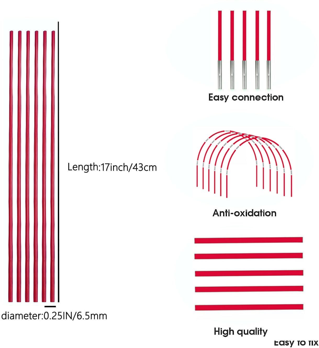 DIY Poles for Bike Tent, Tent Pole Replacement, 17 inches- 36 packs( red )