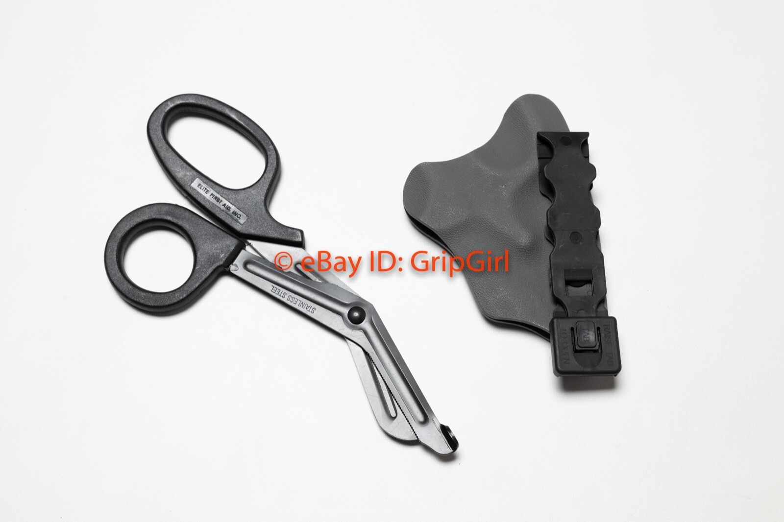 Black Trauma Shears + Dark Gray Kydex Sheath Holster TCCC Medic IFAK Gear EDC