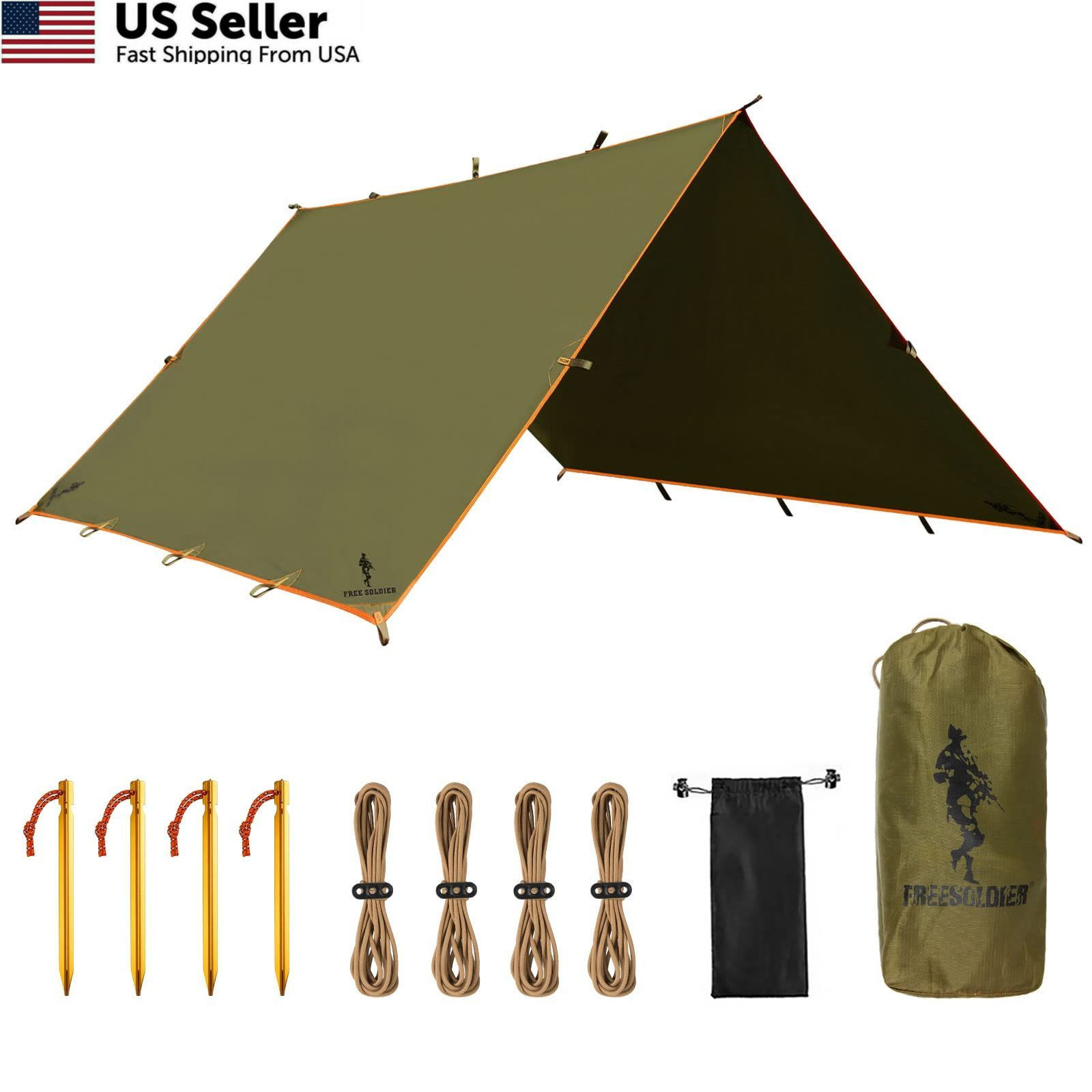 FREE SOLDIER Waterproof Portable Tarp 10×10.5ft, Brown 10×10.5ft