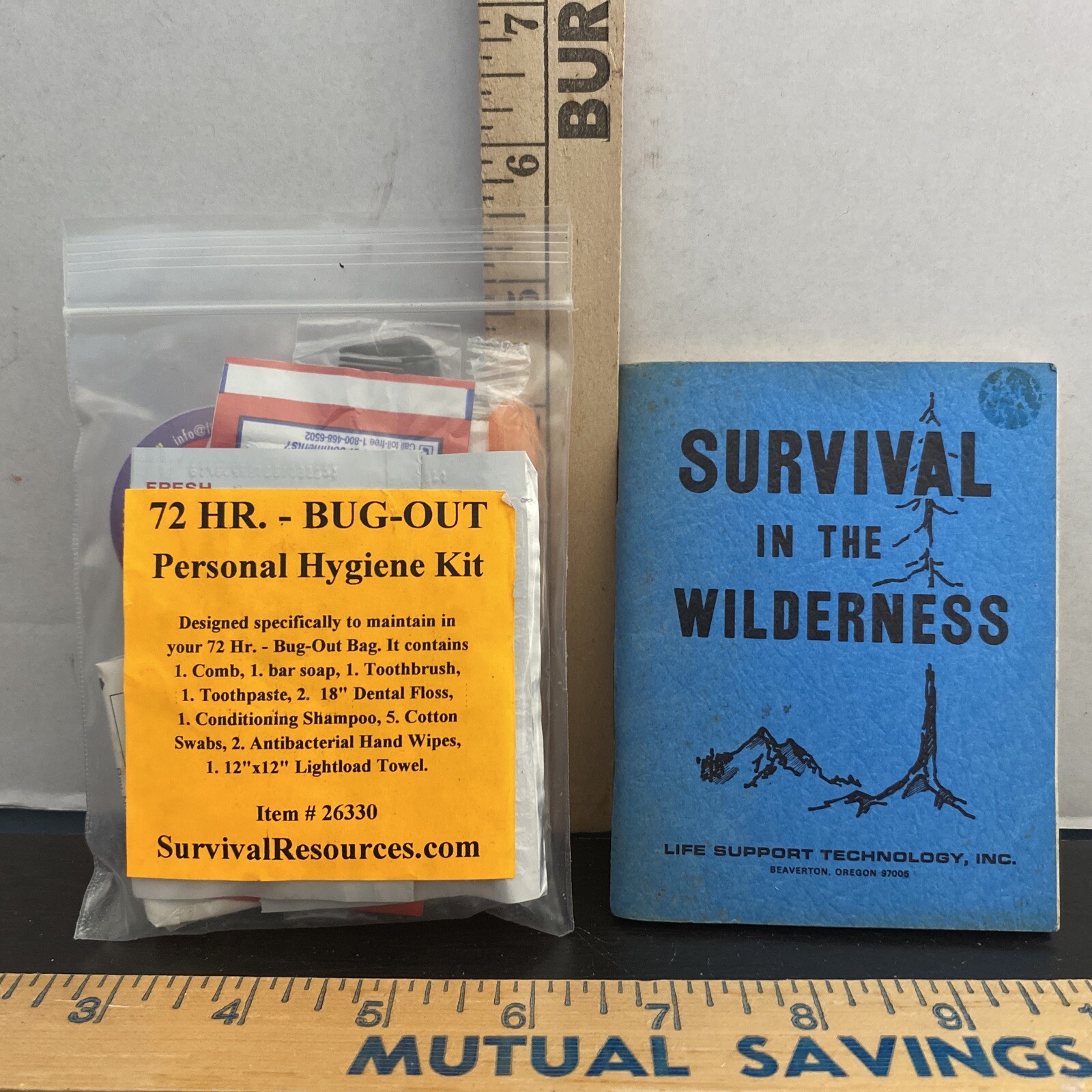 Survival In The Wilderness Book + 72 Hr Bug Out Personal Hygiene Kit