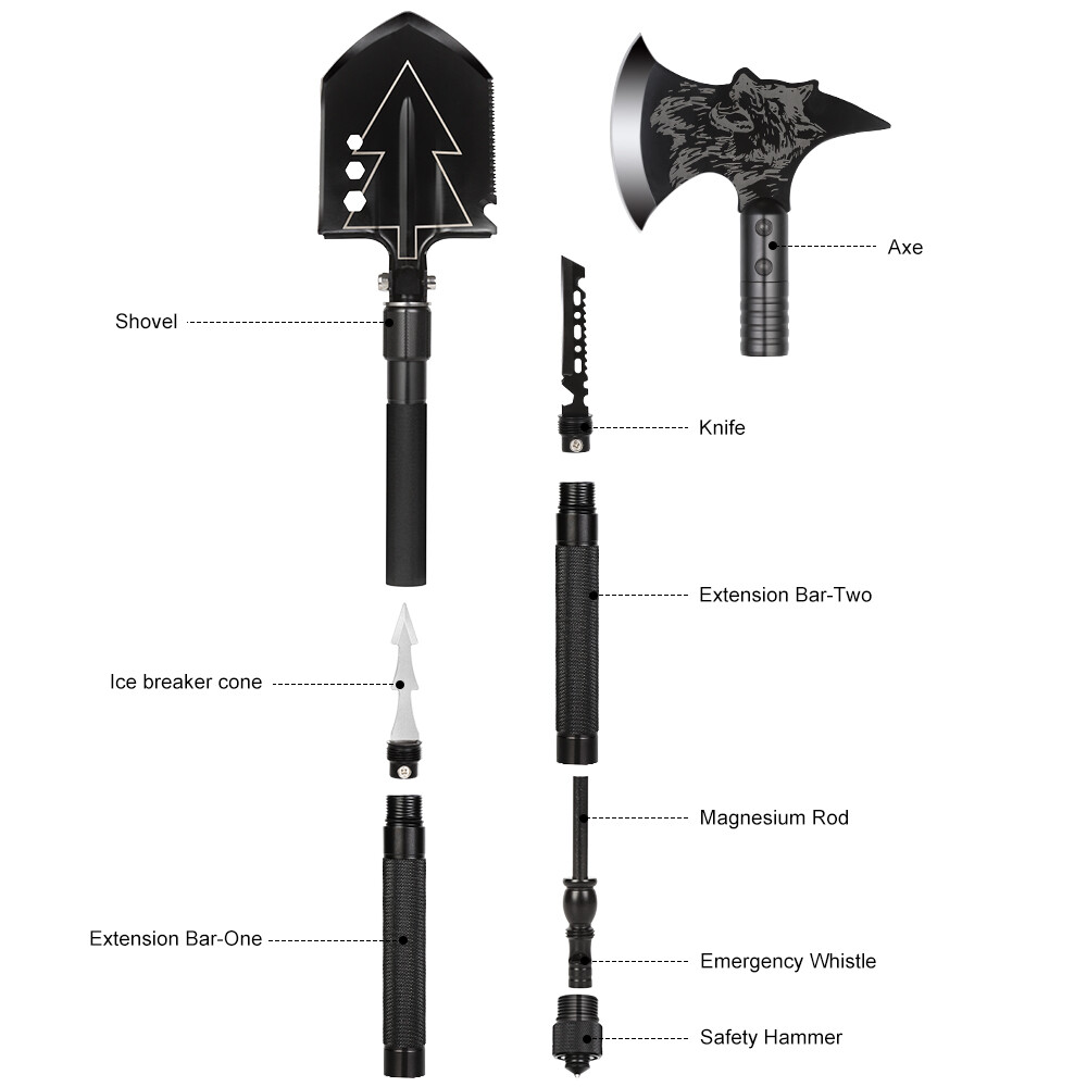 Survival Folding Shovel Ax Tomahawk Outdoor Tactical Emergency Gear Camping Tool