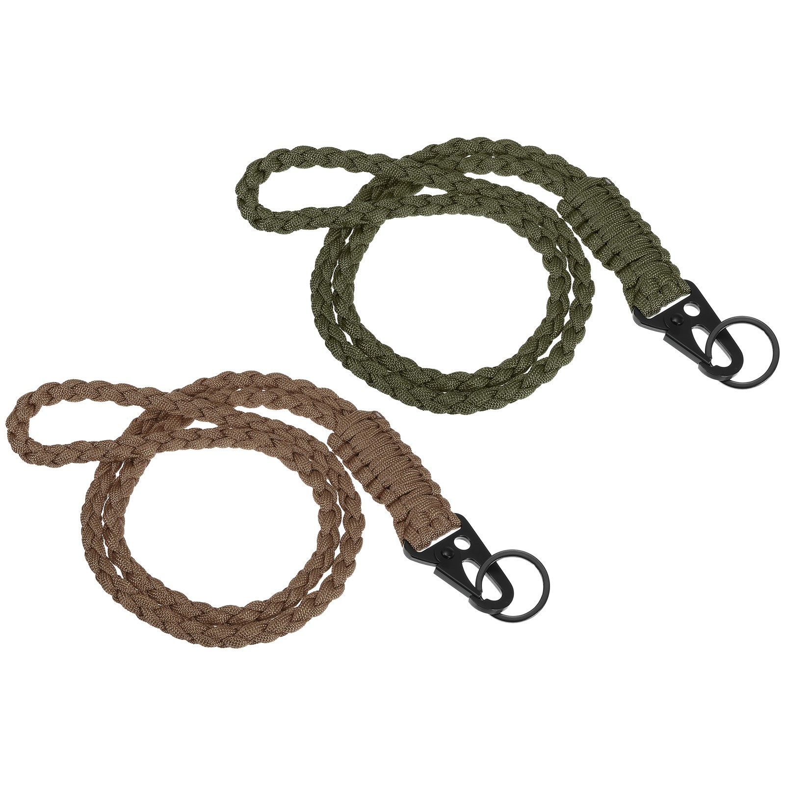 2Pcs 22″ Paracord Neck Lanyard Keychain Braided Strong Lanyard with Brown Green