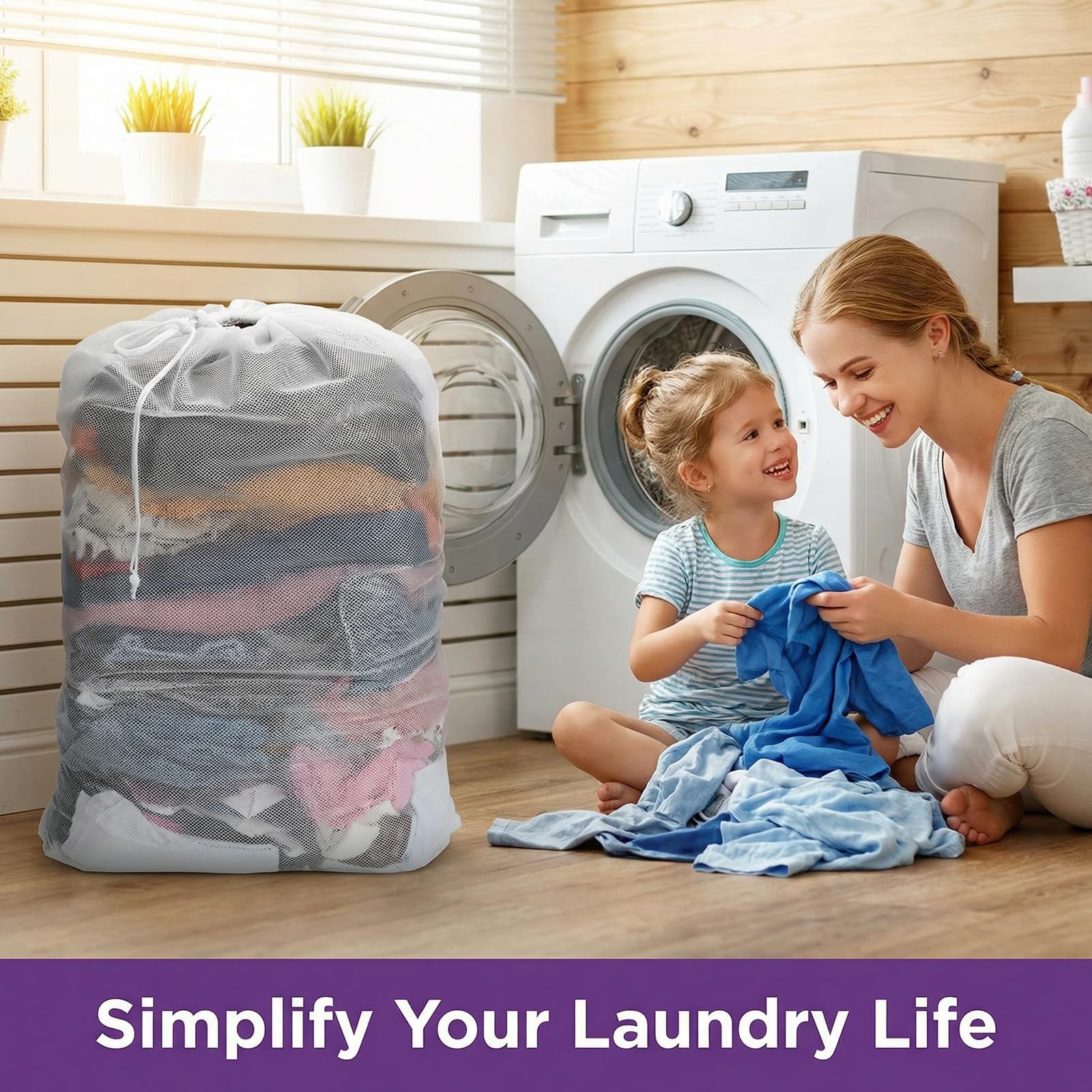 Nicunom 6 Pack Mesh Laundry Bag with Drawstring 6 24″x 36″, white