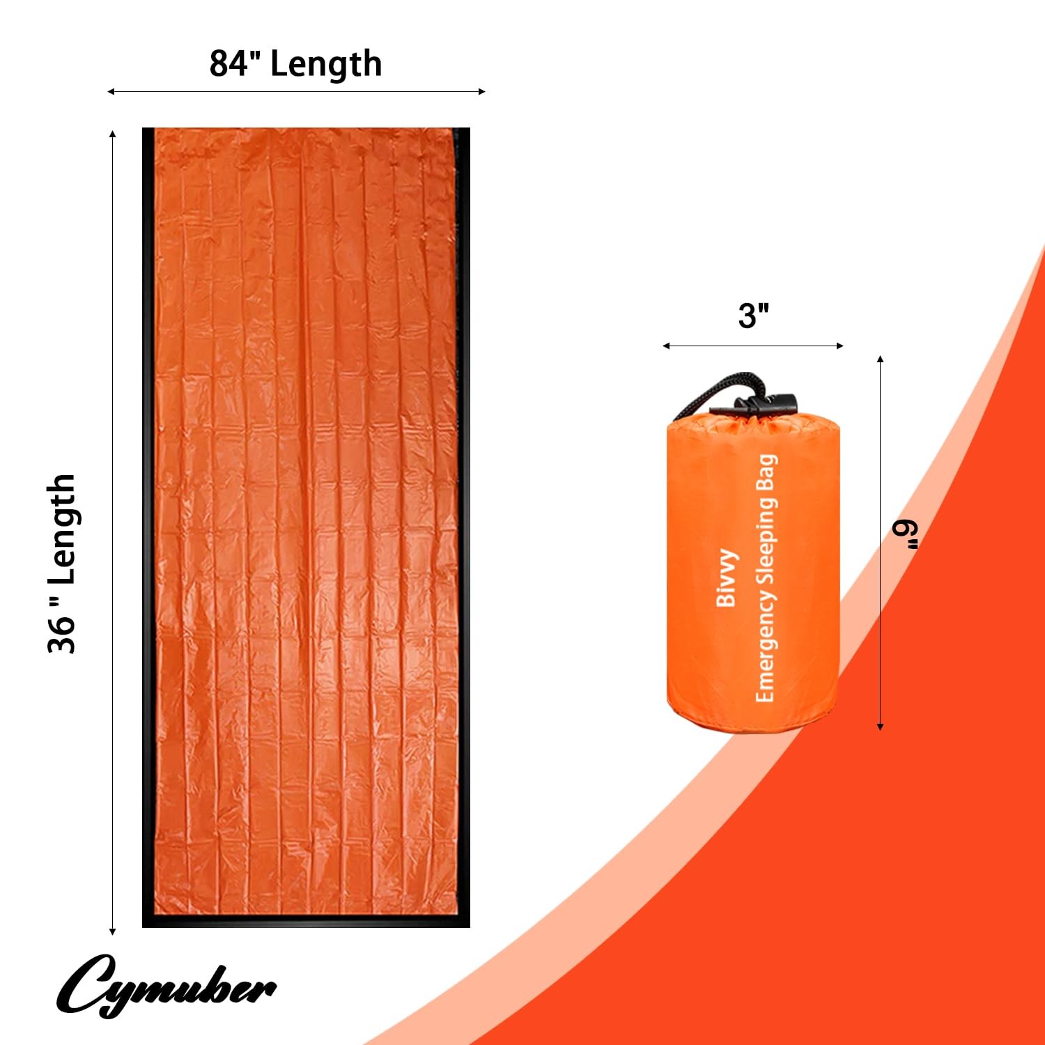 Emergency Sleeping Bag Survival Bag, Cymuber Portable 2 PACK, Orange