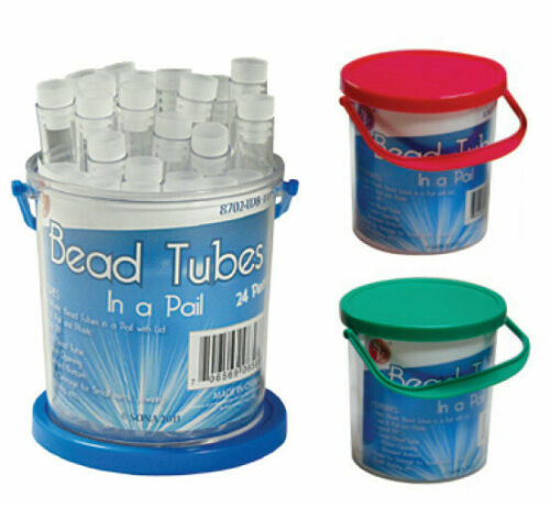 24 Pc Plastic Gold Vials In A Pail – Gems-Beads-Nuggets,Pills,Survival,Bead Tub