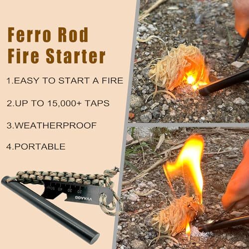 4 Inch Large Ferro Rods, Survival Flint Fire Starter Kit with Paracord Landyard