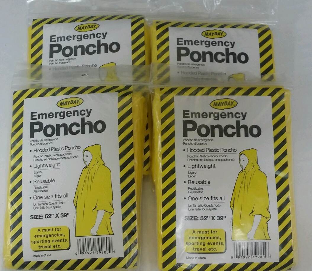 4 Mayday Emergency Poncho Camping Hiking Outdoor Bug-Out-Bag First aid Rain Coat