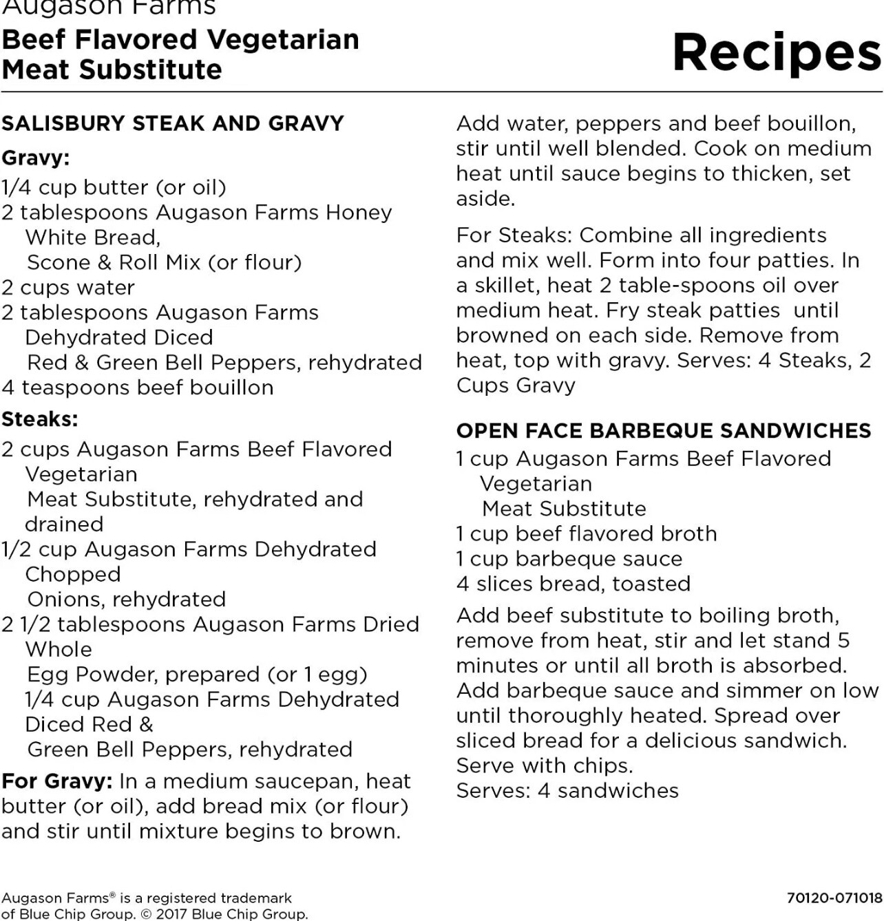Augason Farms Beef Flavored Vegetarian Meat Substitute 2 Lbs 5 OZ No. 10 Can MRE