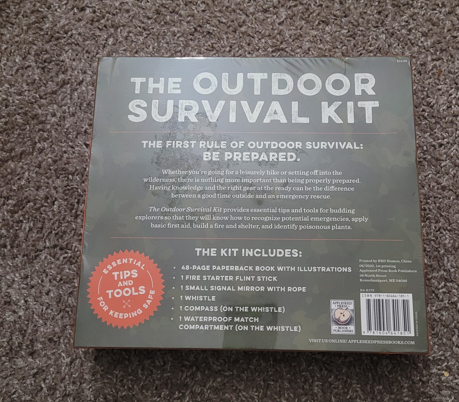 The Outdoor Survival Kit (Book, Firestarter, Mirror With Rope, Whistle, Compass.