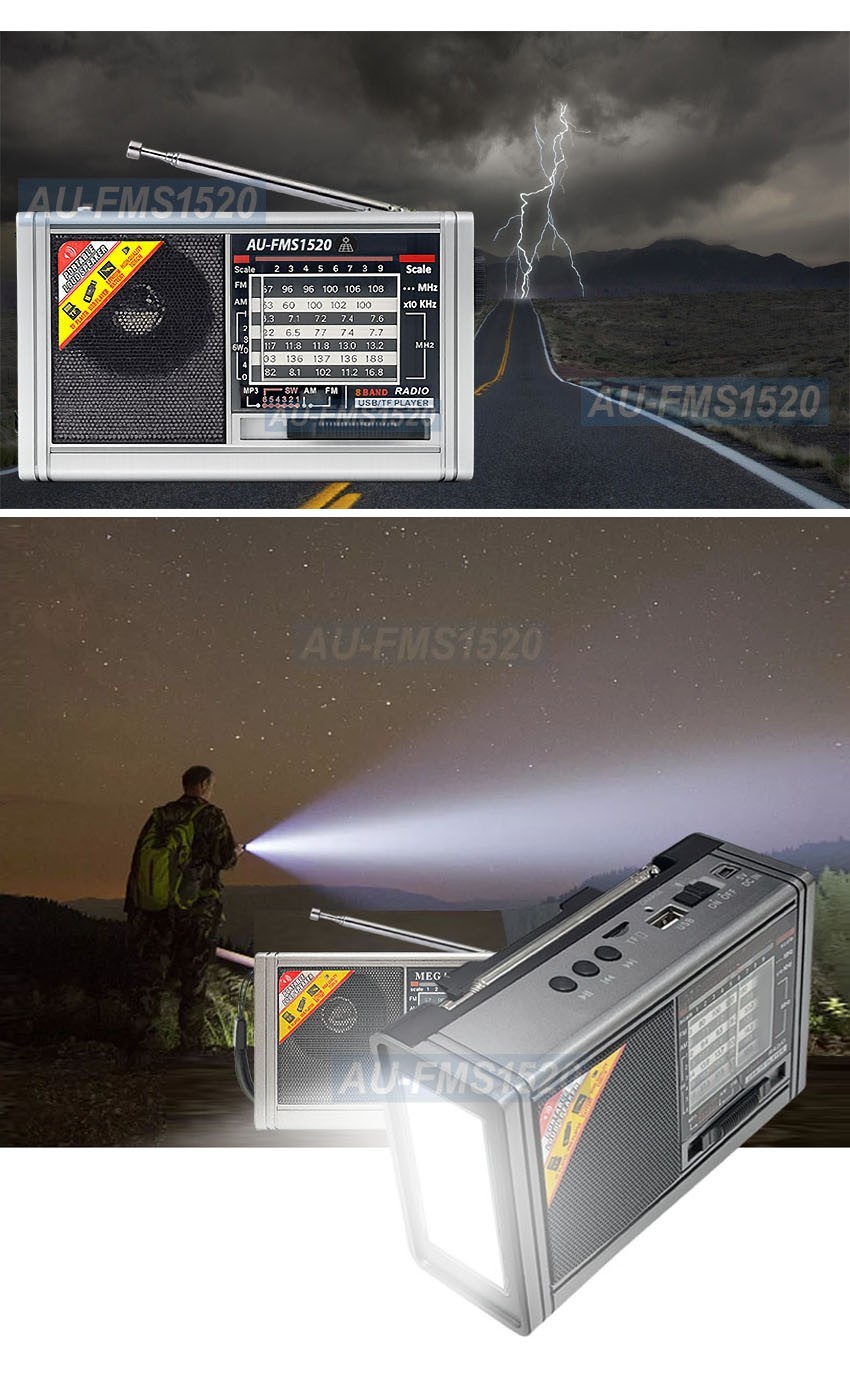 Premium AM/FM/SW Bluetooth Speaker MP3 Player Solar DC 5V Dcell Flashlight
