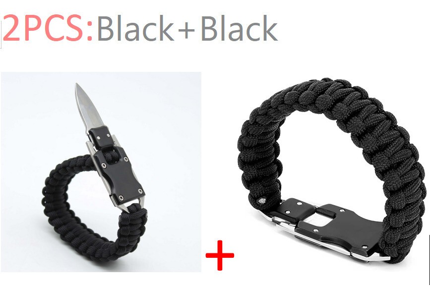 2 Pcs Black Tactical Knife Paracord Bracelet Survival Gear EDC Tactical Gifts