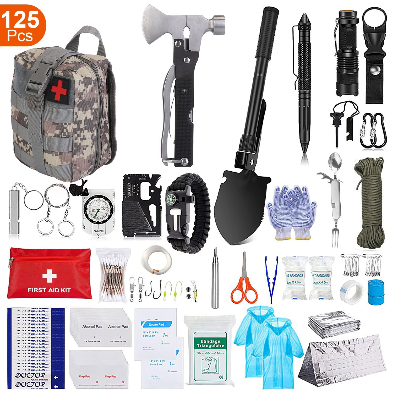 125PCS Camping Emergency Survival Kit and First Aid Kit Outdoor Survival Gear