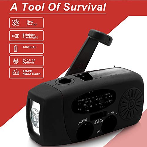 Portable Solar Emergency Weather Radio Hand Crank AM/FM NOAA Survival Black