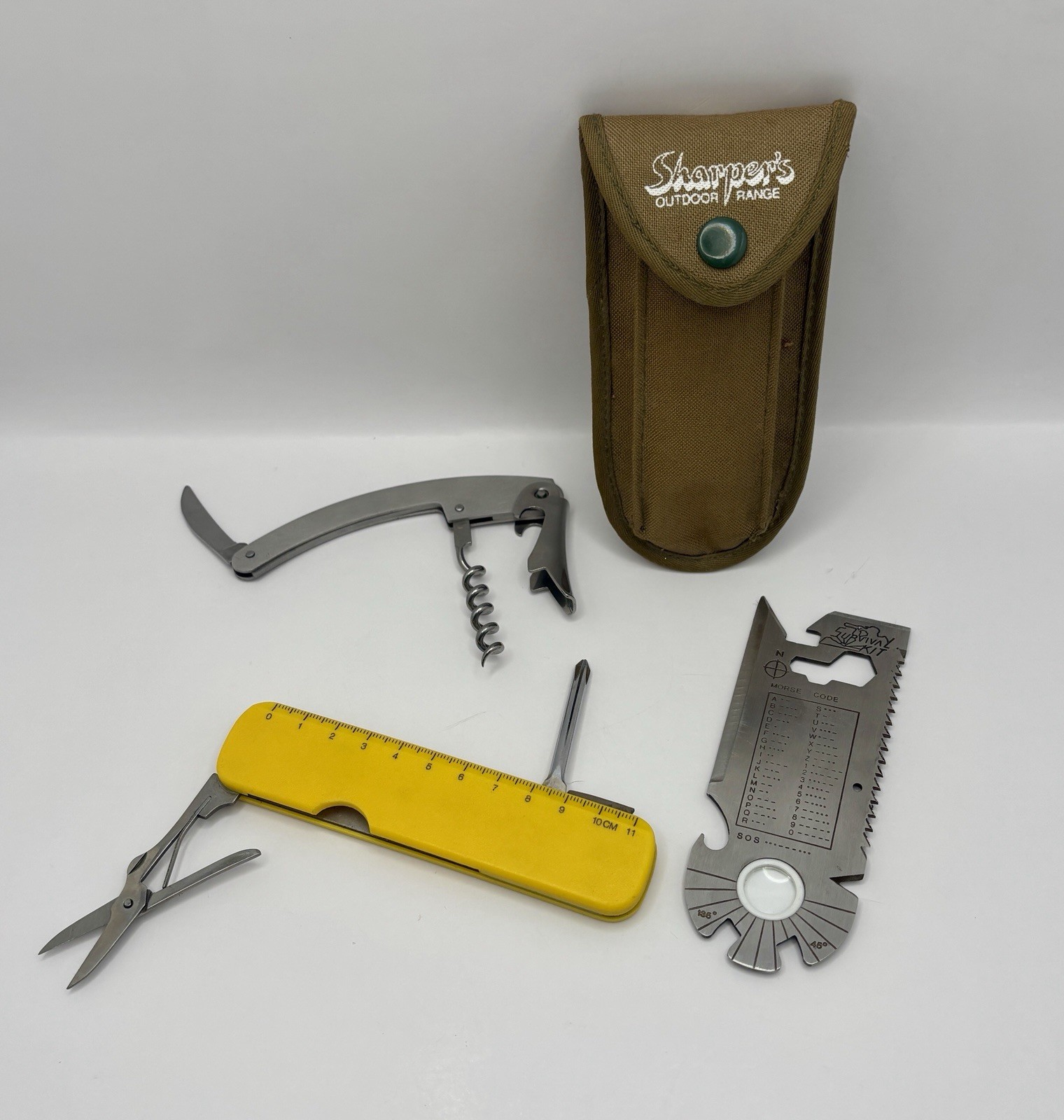 Survival Kit Canvas Case Portable Camping Hiking Knife Saw Morse-Code Reflector