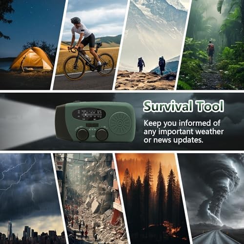 7400mWh Emergency Weather Radio, Portable Solar Hand Crank Radio AM/FM/NOAA,
