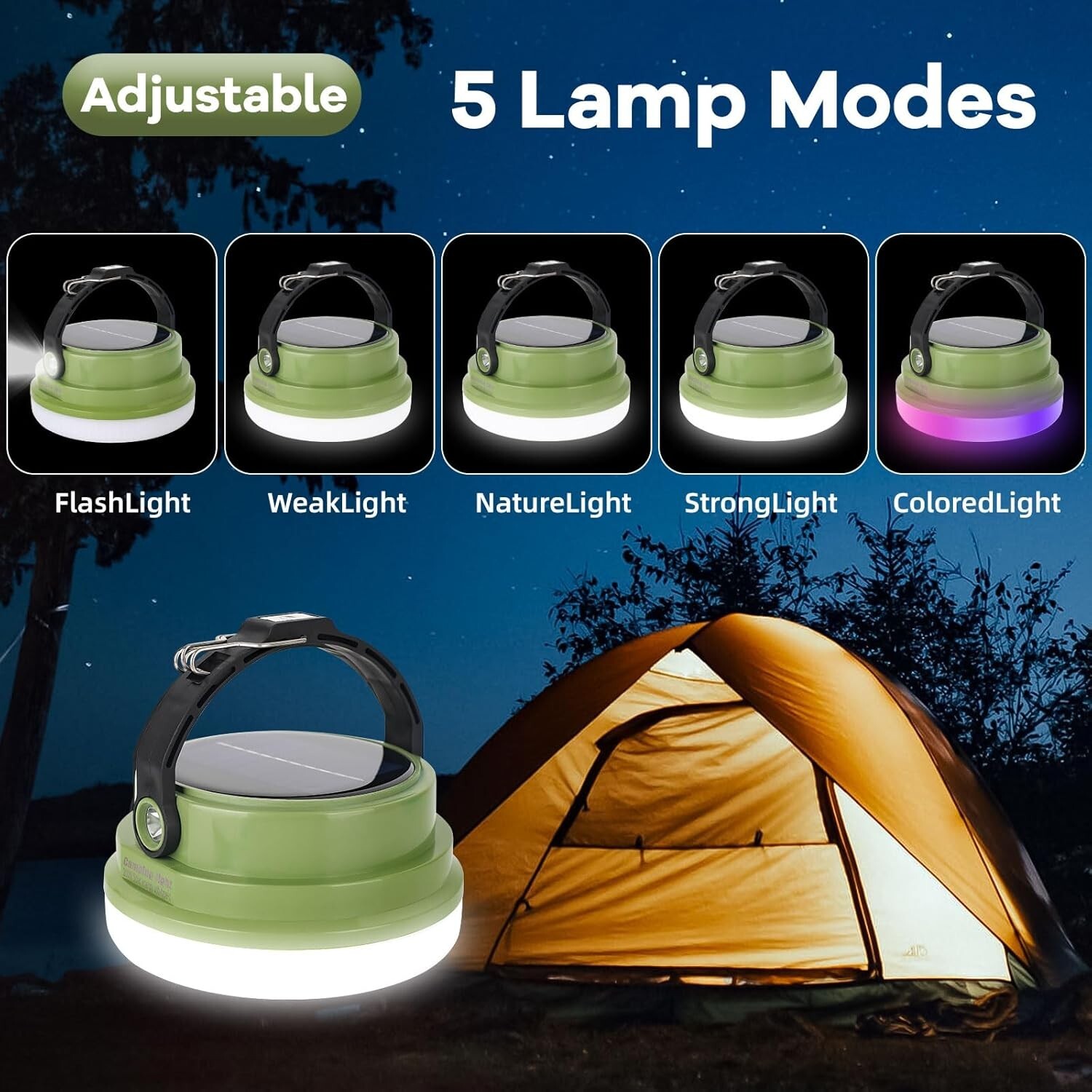Large Capacity Lithium Battery Portable Flashlight LED Solar Camping Light 200 W