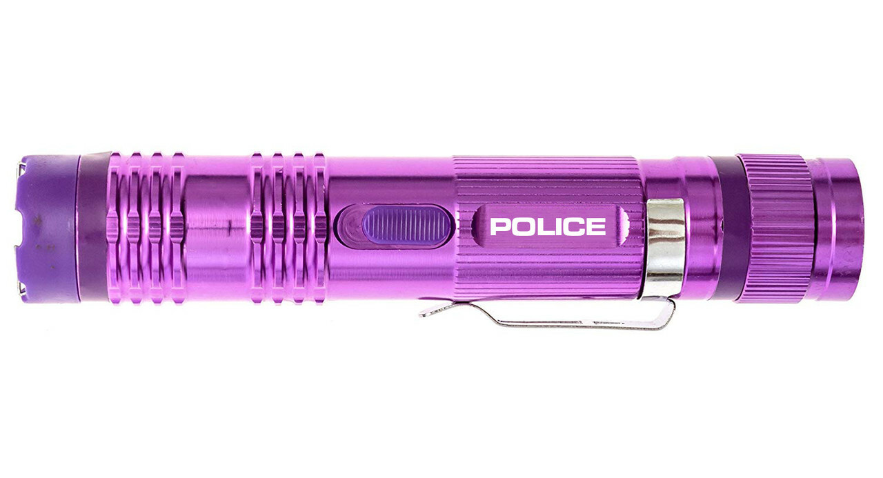 POLICE Stun Gun M12 Metal Self Defense Rechargeable LED Flashlight Purple