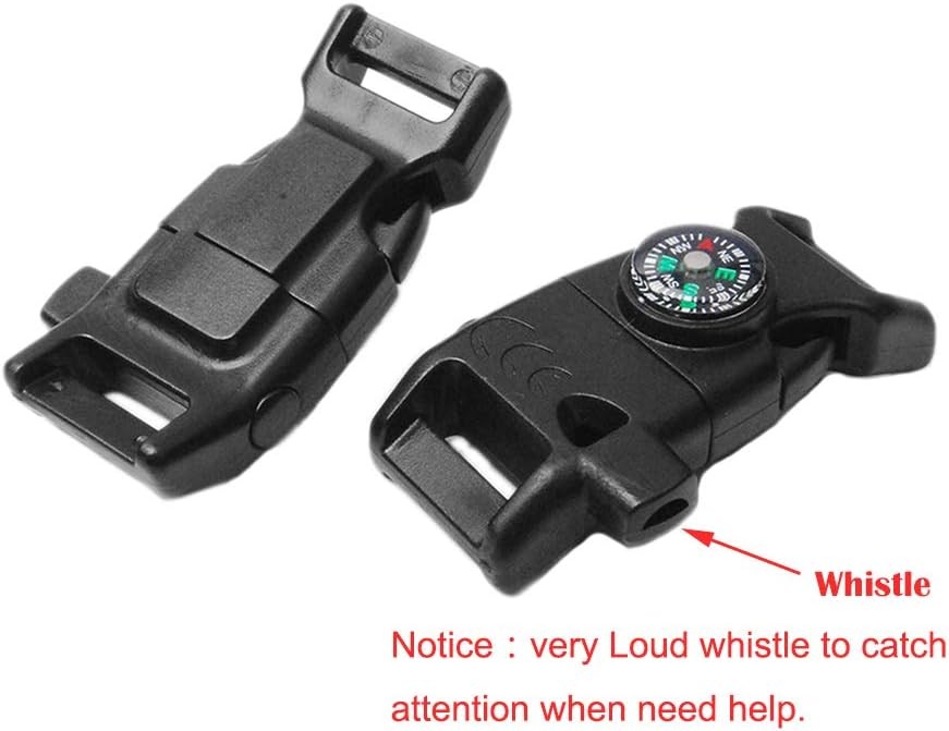 10pcs Pack Black 5/8″ Compass Flint Scraper Fire Starter Whistle Buckle Plastic