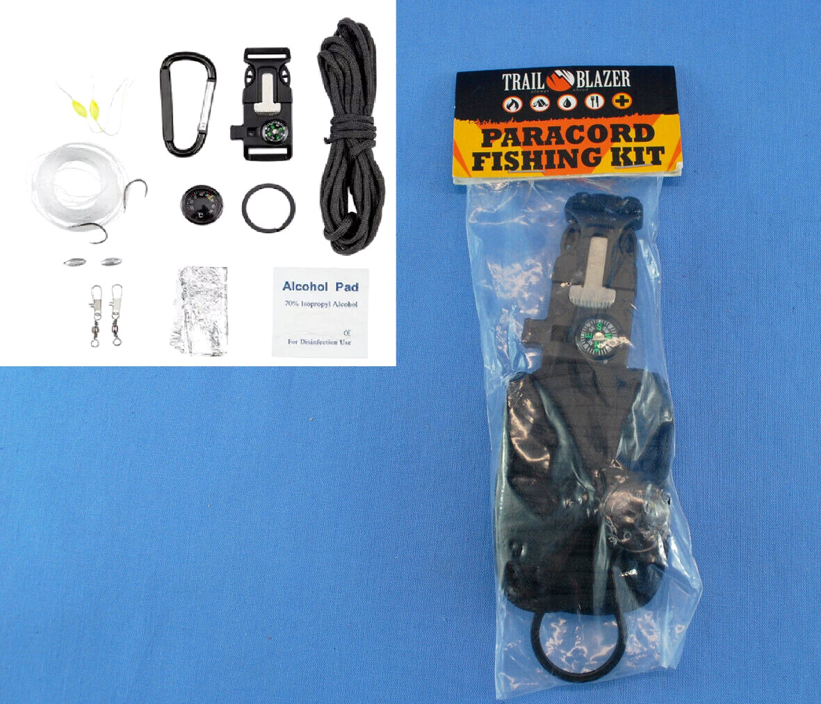 Paracord Fishing Kit Carabiner Survivalist Camping Fire Starter Set Prepper