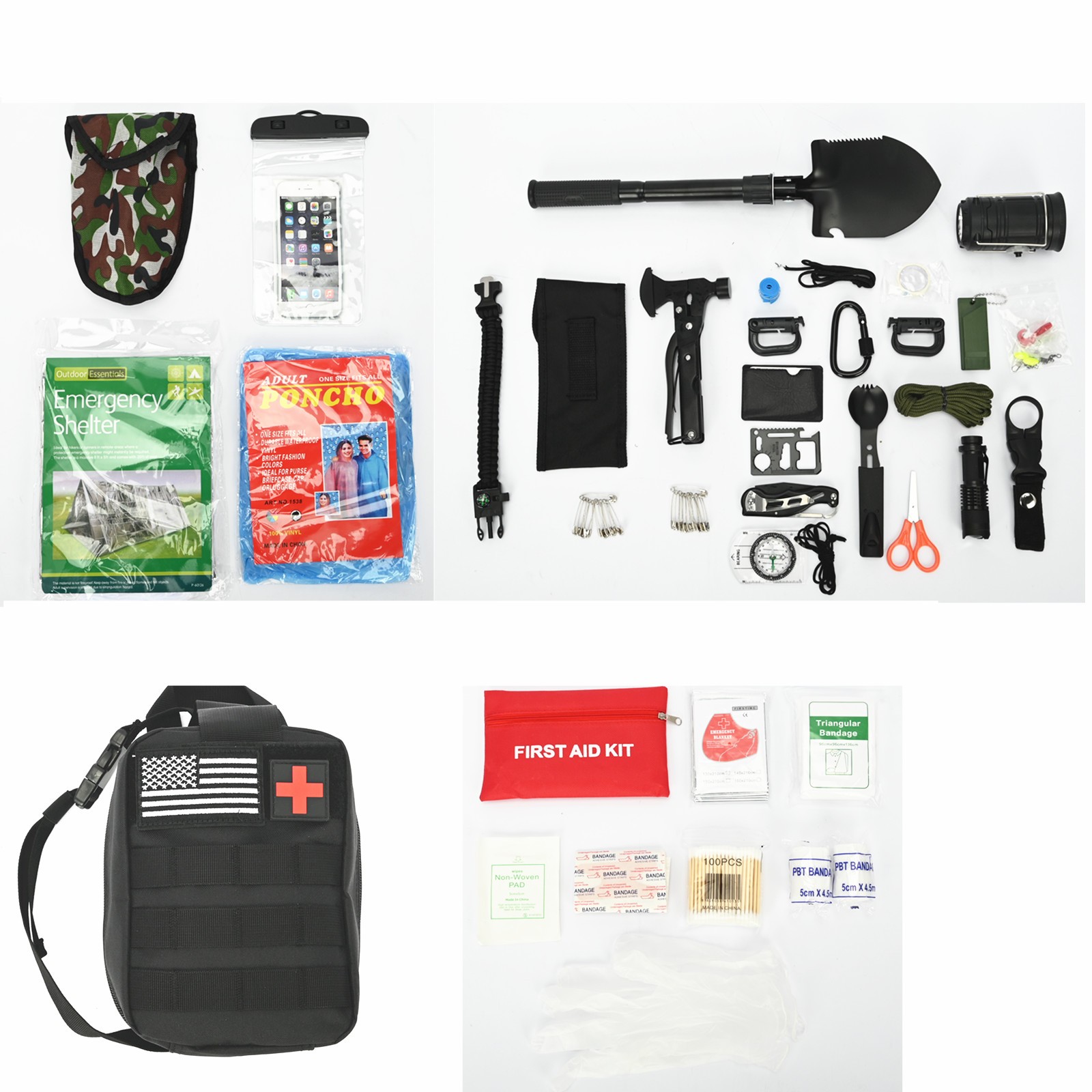 Outdoor Survival Kit Bag Emergency First Aid Bug Out Military Prepper Kits 69Pcs