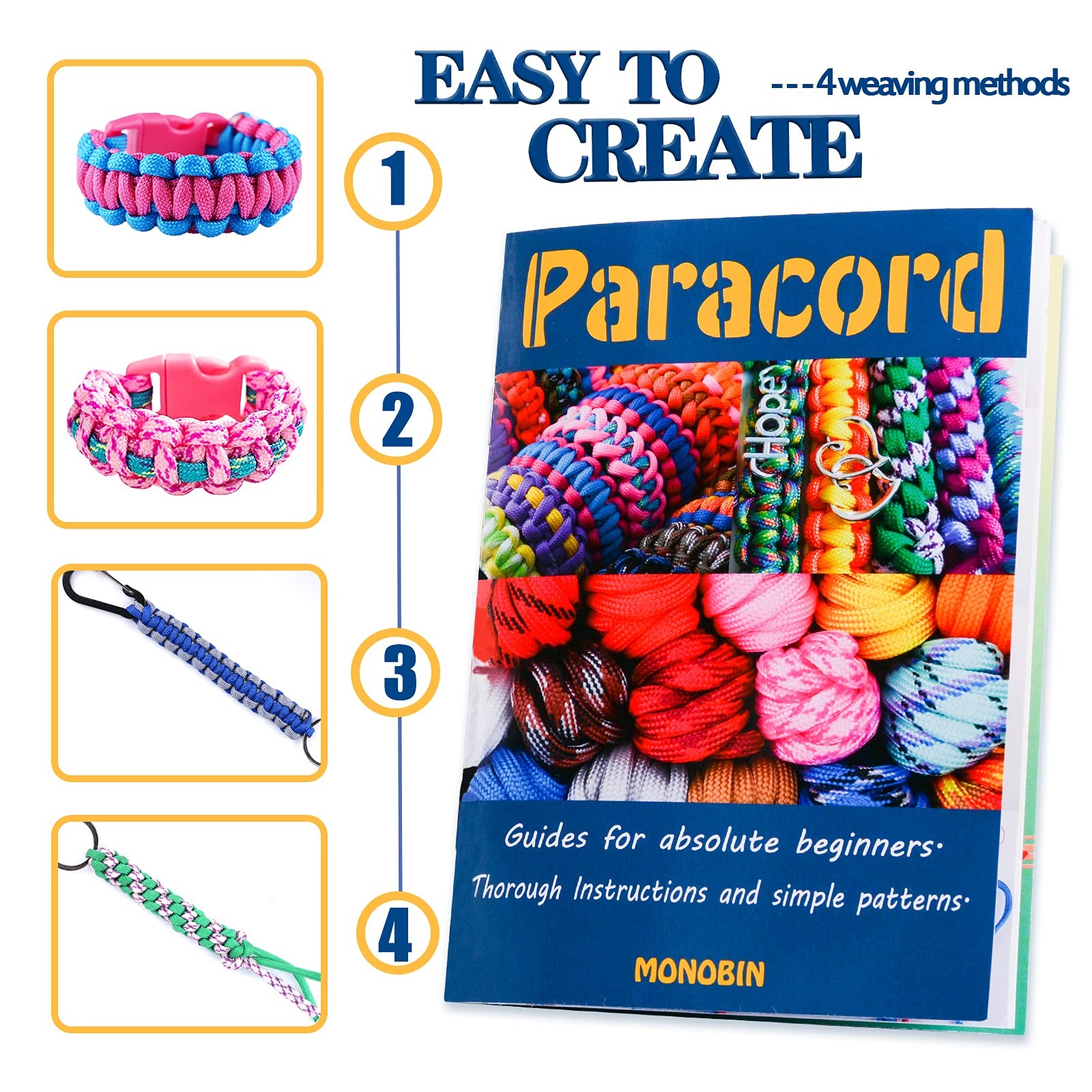 MONOBIN Paracord, 550 Paracord Combo 19.88 cm x 8.1 x 24.2 cm, 36 Colors-c