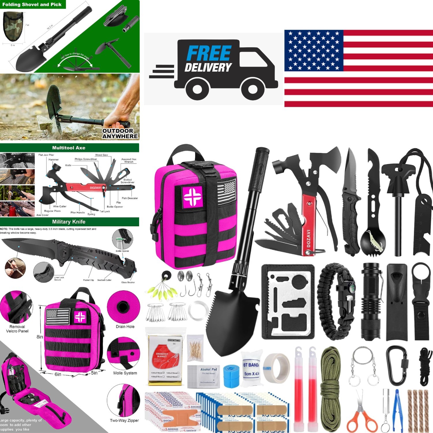 Survival Gear for Camping and Hiking with Comprehensive First Aid Kit