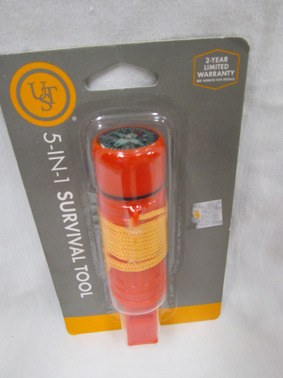 Survival Tool 5-In-1 Whistle Compass Flint Bar Signal Mirror Waterproof Case NEW