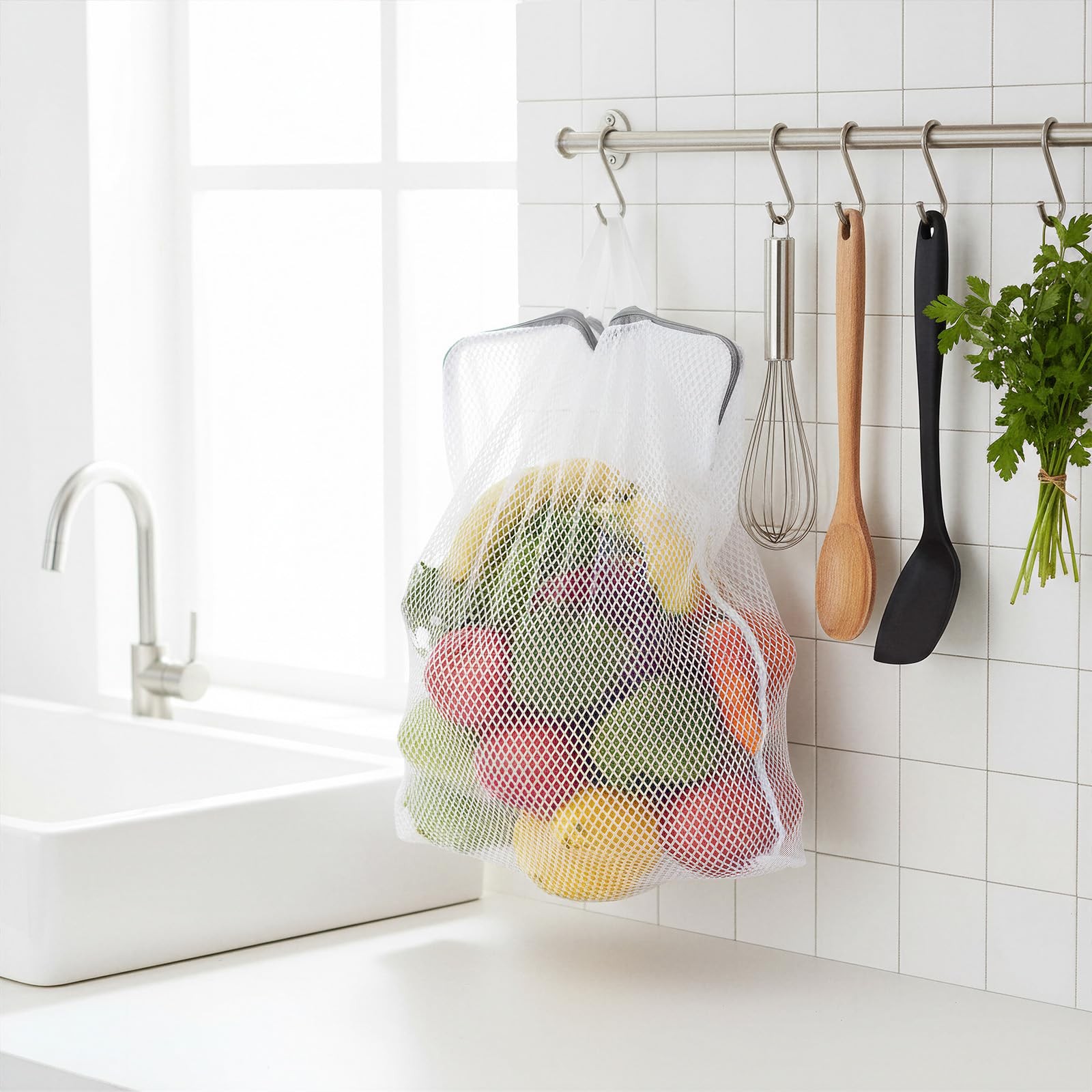 2Pcs Mesh Hanging Laundry Bags, Wash Bag for 11.8 x 15.7 inches, White
