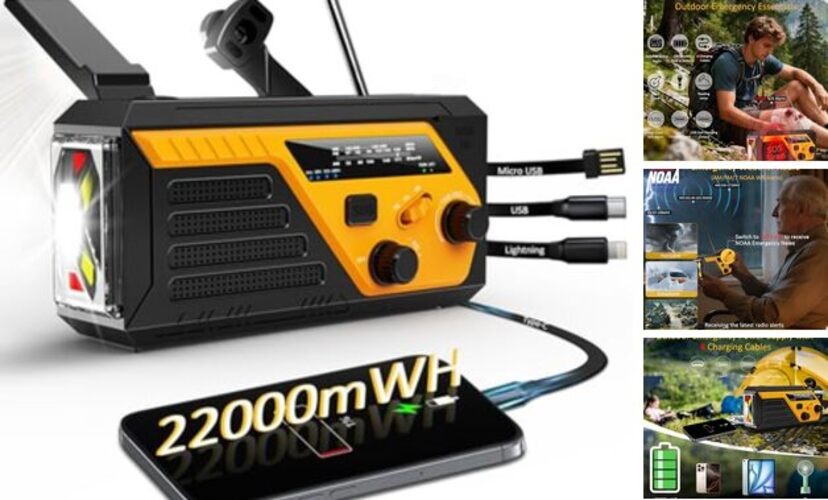 Emergency Radio with 4 Charging Cables, 22000mWh AM FM NOAA Weather Yellow