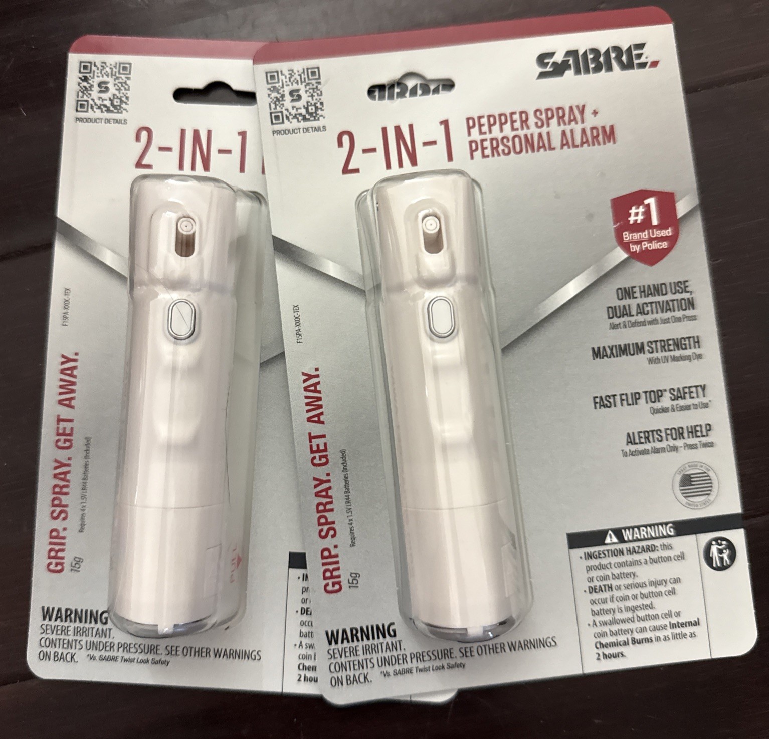 Lot Of 2 Sabre 2-in-1 Pepper Spray Flip Top 54oz / UV Dye w/Built-in 130dB Alarm